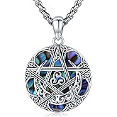 LOOVE Pentagram Necklace Sterling Silver Triple Moon Goddess/Celtic Knot Witches Knot/Ankh/Sun and Moon/Hecate/Lilith/Santa Muerte/Tetragrammaton Pendant Necklace Pagan Wiccan Magic Egyptian Amulet Jewelry for Women Men