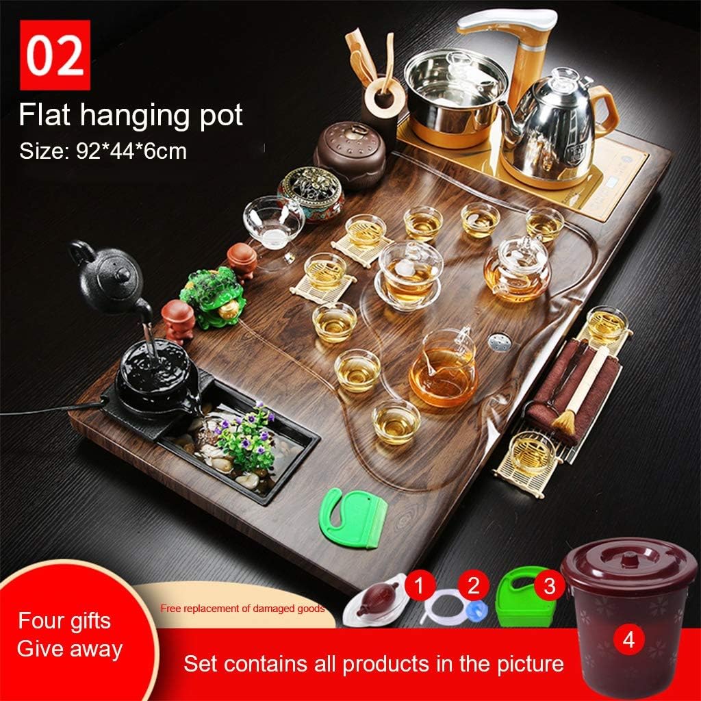 Kung Fu Tea Set, Chinese Ceramic Porcelain Gongfu Tea Cup Set With Wooden Tea Tray, With Automatic Water Heater, Small Coffee Table Simple Tea Sets, Tea Service, Home And Office Use (Color : B)