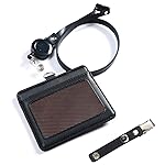 【masow】IDカードホルダー ネックストラップ リール付 本革 (07-横型-ダークブラウン)