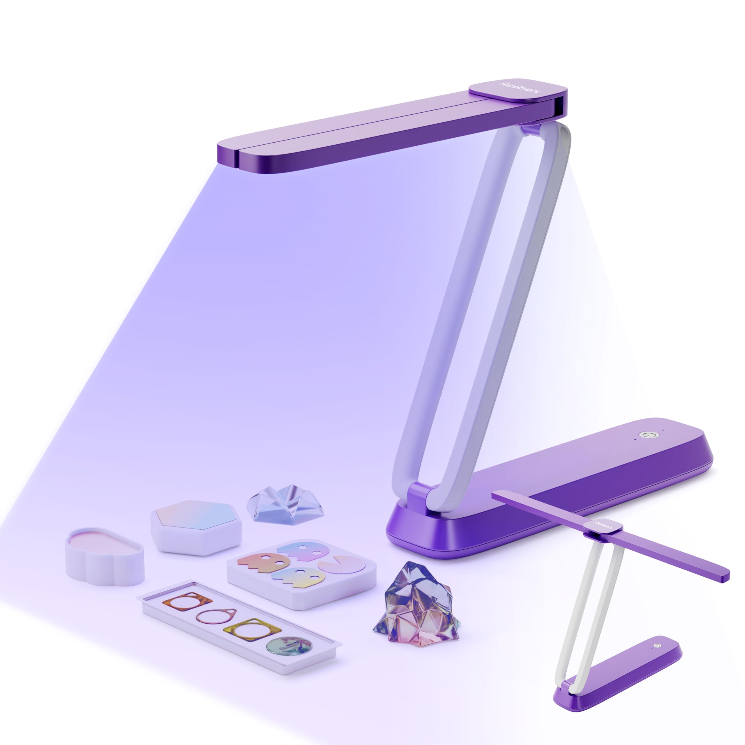 Resiners UV Light for Resin Curing, UV Resin Light, Wireless & Rechargeable UV Lamp, 3-in-1 Uses, Foldable Blacklight Ultraviolet LED, Craft Supplies Tools for Resin Molds, Jewelry Making, Purple