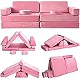 Olasme Kids Play Couch,10 Pcs Toddler Couch Sofa,Foam Modularized Kids Couch,Convertible Kids Toddlers Play Couch Sofa Set for Playroom Bedroom (Pink), MSH-032