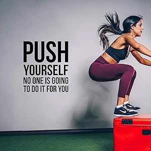 Vinyl Wall Art Decal - Push Yourself No One is Going to Do It for You - 25.5" x 22.5" - Positive Gym Fitness Health Motivational Workout Lifestyle Locker Room Quotes Decor (25.5" x 22.5", Black)