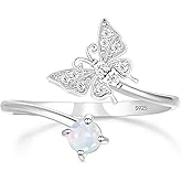 TIGRADE 925 Sterling Silver Adjustable Created Opal Rings Stacking Rings for Women Cubic Zirconia Dainty Eternity Ring Size 5, 7, 10