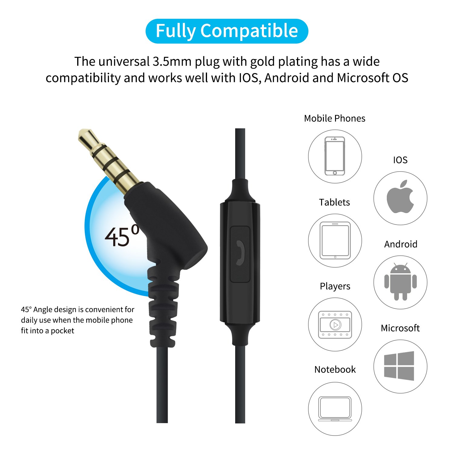 Adorer Earphones M9 High-fidelity Audio In-Ear Headphones with Microphone, Noise Isolating Earbuds for iPhone, iPad, samsung, Android, MP3 Player