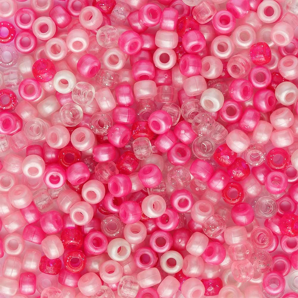 Bala&Fillic Pony Beads Size 6X9mm 1000pcs Pink Colors Mixed in Bag, Craft Pony Beads for Making Bracelets