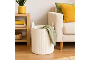 PUTSKA Blanket Basket – Round Storage for Toys and Blankets, Clothes, Stuffed Animals – Soft Baby Girl Basket for Nursery, Kids Room, Bedroom, Living Room – Large, Cream