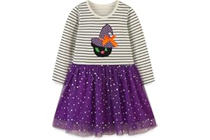 HILEELANG Little Girl Long Sleeve Dress Cotton Casual Applique Halloween Christams Tunic Shirt Clothes