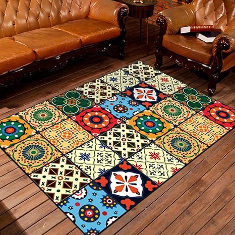 Amazon 北欧 ラグマット 洗える カーペット 滑り止め タイル柄 ホットカーペット対応 防音 吸水 防ダニ 民族風 抽象的なマット 花柄 フロアマット リビング インテリア 低反発 床暖 ラグ カーペット オンライン通販