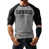 Gymish Lifestyle Savage Raglan Workout Athletic T-Shirts for Men 3/4 Sleeve Body Building Shirt