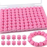 Kovict 96Pcs 14mm Hexagon Silicone Beads, Bulk Silicone Beads for Keychain Bracelet Necklace Making DIY Crafts(Pink)