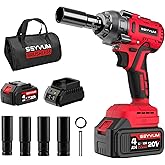 SEYVUM Impact Wrench,1/2" Impact Gun, Power Impact Driver Max Torque 320 Ft-lbs (430N.m), Cordless Impact Wrench with 20V Brushless Motor, 4.0Ah Li-ion Battery with Fast Charger, 4 Pcs Impact Sockets
