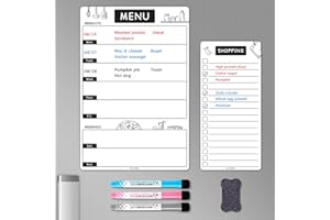 ALEZEL Magnetic Dry Erase Menu Board for Fridge, Weekly Meal Planner Whiteboard Set for Kitchen Refrigerator - Includes 1 Grocery List, 3 Markers + Eraser
