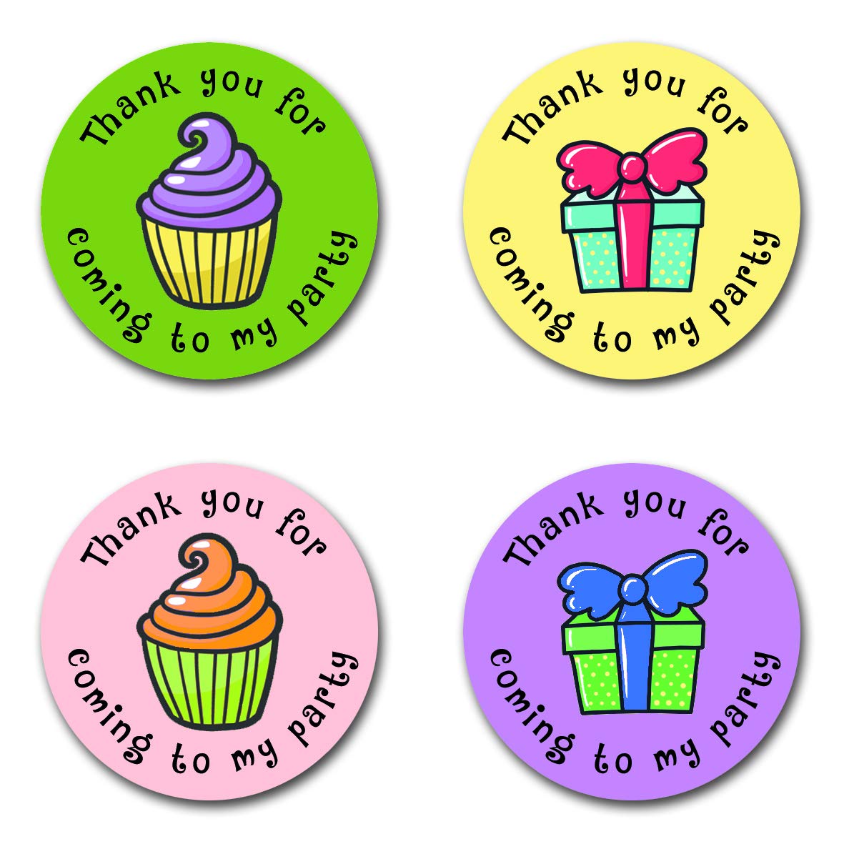 40mm Cupcake & Gift *Thank You For Coming To My Party* Round Stickers for Party Bags & Sweet Cones (24 x Stickers)