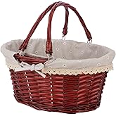 Geytetqi Brown Wicker Basket with Linen Lining, 14 Inch Large Wicker Woven Picnic Basket with Handle for Picnic, Camping, Outdoor Party