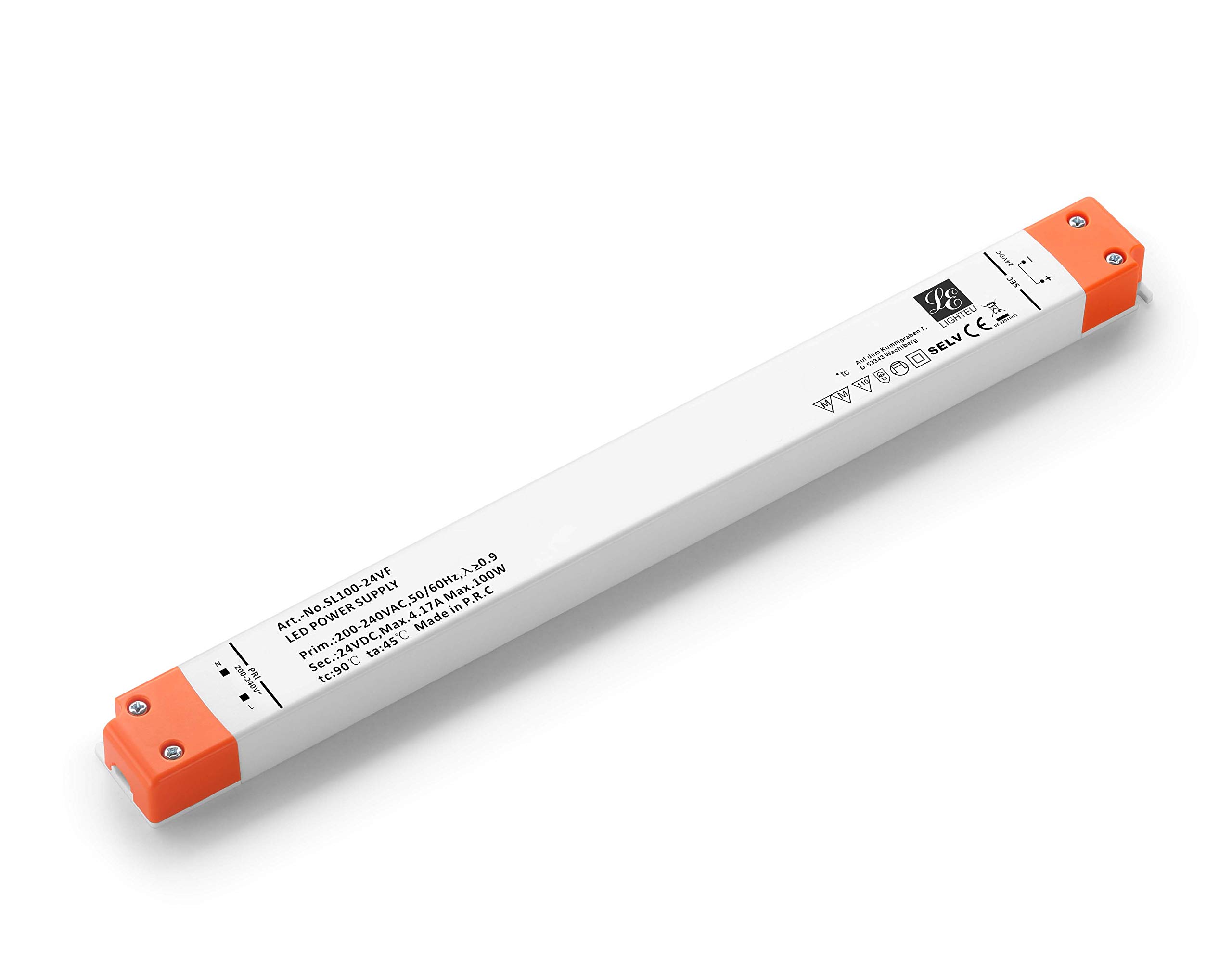 LIGHTEU, Ultra Slim Transformer LED Power Supply - 100W, 24V DC, 4.2A - Constant Voltage for LED Strip Aluminium Profiles and LED Panel Frames 320.6 * 30 * 16.7mm
