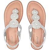 Luoika Women's Wide Width Flat Sandals, Flip Flop Thong Sandals Strappy Rhinestone Comfortable Summer Beach Shoes for Women.