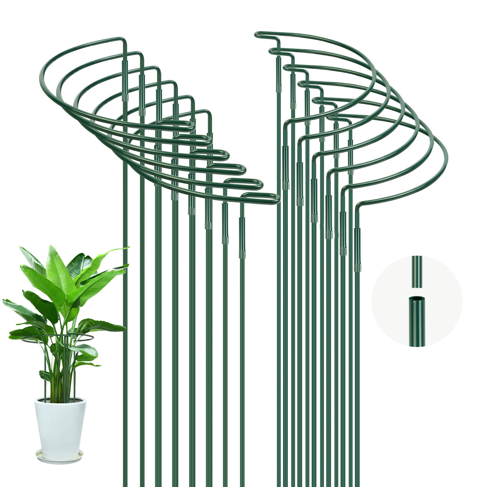 OFFCUP Plant Support Stakes, 12pcs 25 * 40CM Metal Garden Supports, Half Round Plant Support Ring Cage for Vegetable, Tomato, Peony, Roses, Hydrangea, Flowers