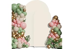 TOPEIGHT Set of 2 Arch Backdrop Cover High Elastic Wrinkle-Resistant Arch Cover Spandex Fabric Thick Opaque Round Top Chiara Backdrop Cover for Wedding Birthday Baby Shower Halloween 6FT, 7.2FT Beige
