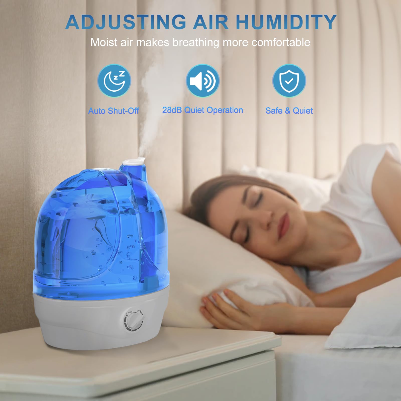 Humidifiers, 2.8L Ultrasonic Cool Mist Humidifier for Large Room Babies Office, Quiet Humidifiers with Microporous filters, Lasts up to 50 Hours, Auto Shut-Off (BPA-Free)