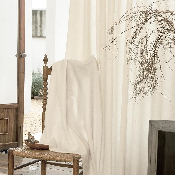 PANGSINNE BEIGE HEAVY DUTY LINEN CURTAINS – 108 INCHES LONG THICK LINEN TEXTURED SEMI SHEER CURTAIN FOR LIVING ROOM NEUTRAL PINCH PLEATED LIGHT FILTERING CEILING