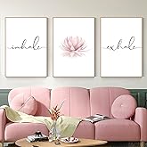 Pennclys Inhale Exhale Wall Art Zen Canvas Decor Yoga Lotus Wall Art Calming Meditation Artwork Pink Yoga Poster Zen Pictures Painting for Living Room Bedroom 16x24 Inch Unframed Set of 3