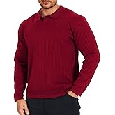 Epoleatries Mens Long Sleeve Knit Polo Shirt Lightweight Ribbed Polos Sweater Fall Winter Thermal Pullover Shirts with Collar
