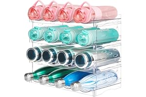 boailydi Water Bottle Organizer for Cabinet, Stackable Water Bottle Storage Rack for Kitchen Organization, Pantry Organizers and Storage, Wide Bottle Holder for Fridge, Drinks -4 Tiers for 16 Bottle