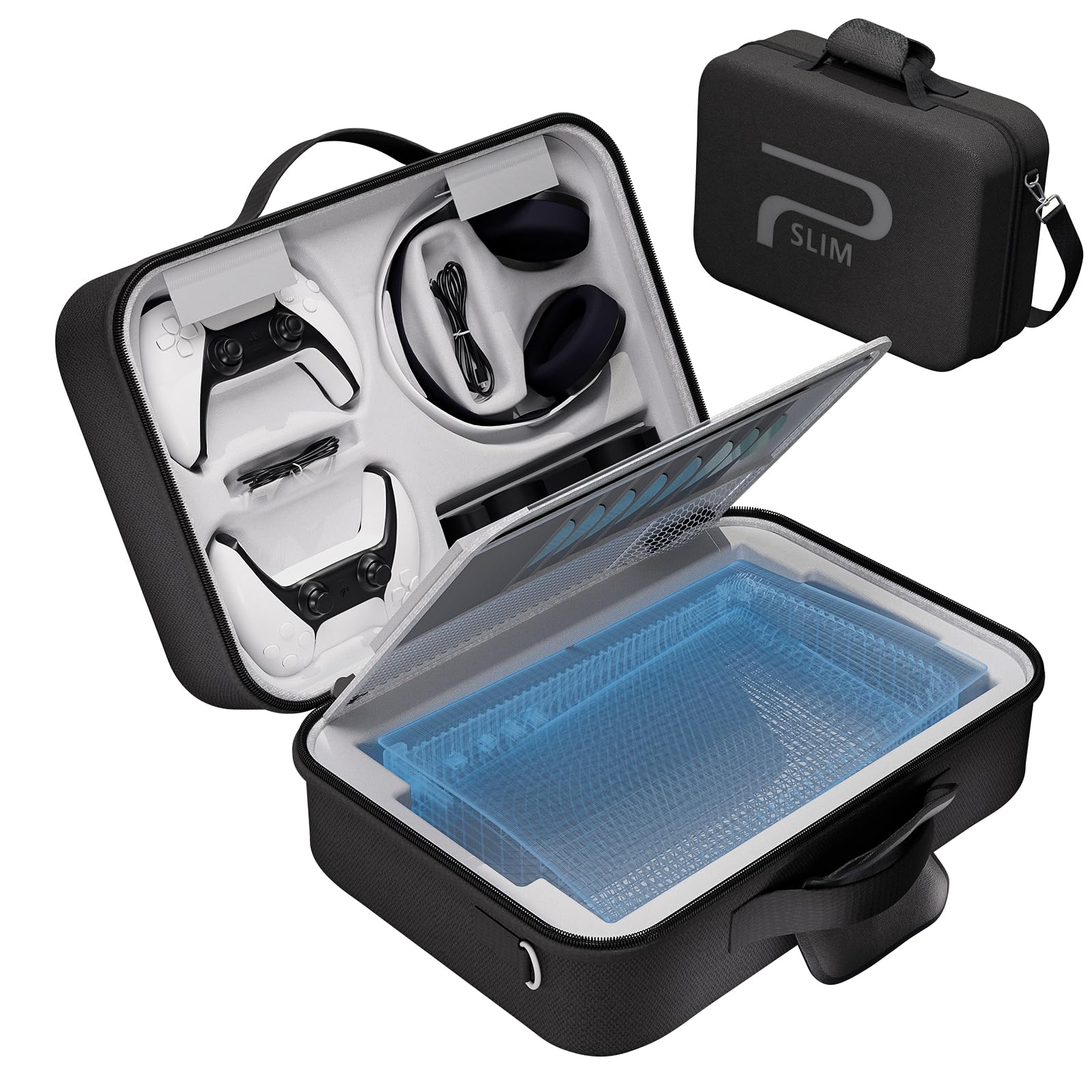 Photo 1 of MOCADIA Carrying Case for PS5 SLIM 2023, Hard Shell Travel Case Compatible Playstation 5 Slim Console Protective Bag, Headset, PS5 Controller, Game Discs, and Gaming Accessories ?Black?