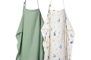 ANYEDDE 2-Pack Nursing Cover for Baby Breastfeeding - Muslin Breastfeeding Covers for Women Nursing, Breathable, Soft Arch Neckline, Green & Whale