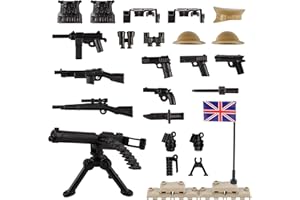 HIMIRICH Military Weapons Pack 24 Pcs UK Accessories Kits Toys, Army Equipment Gear WW2 Guns for Boys 6+, Compatible with Mini figure of Major Brand