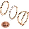BodyBonita 3pcs Nose Rings Hoops - 316L Surgical Steel Double Hoop Nose Rings 14G/16G/18G/20G Hinged CZ Piercing Jewelry Septum Clicker Rings Cartilage Earring Helix Rook Tragus Daith 7mm/8mm/9mm/10mm