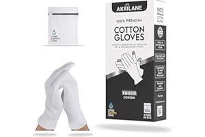 AKRILANE Touch Screen 1 Size Large 5 Pairs 100% Premium Cotton Gloves for Dry Hands | Moisturizing Overnight Gloves for Eczema, Psoriasis & Skin Spa Treatment for Women & Men | Free Laundry Bag