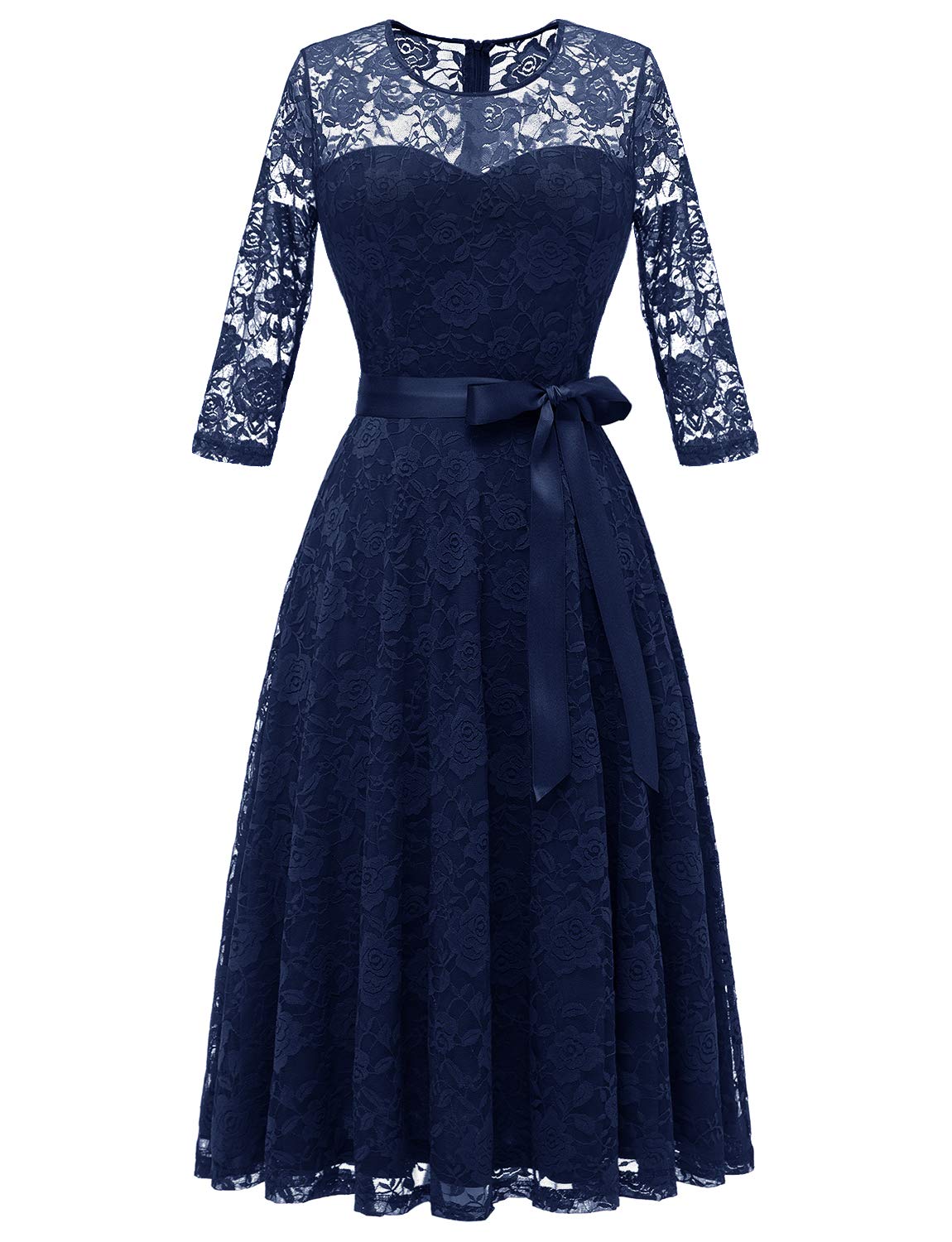 Dressystar-0017-Womens-Elegant-Floral-Lace-Dress-34-Sleeves-Bridesmaid-Midi-Dresses-Illusion-Neckline-Navy-XL