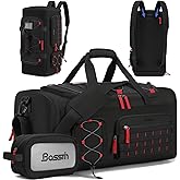Bosstin Gym Bag for Men & Women, 45L Travel Duffle Sports Duffel Bag Gym Weekender Overnight Backpack with Shoe Compartment (Black)