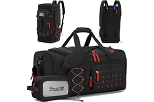 Bosstin Gym Bag for Men & Women, 45L Travel Duffle Sports Duffel Bag Gym Weekender Overnight Backpack with Shoe Compartment (Black)