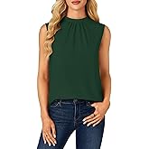 Rooscier Women's Mock Neck Sleeveless Pleated Front Elegant Blouse Tank Top