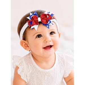 YRlilicc 4th of July Baby Nylon Headbands with Patriotic Bow American Flag Star Spangled Soft Elastic Hair Accessories for Ne