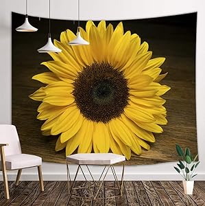 Sunflower Tapestry Wall Hanging, Autumn Yellow Sunflower on Rustic Wooden Wall Tapestry Art, Retro Farm Floral Sunflower Tapestries for Living Room Bedroom Dorm Decor, Wood Board Tablecloth Bedspread Picnic Blanket Beach Throw Blanket, 80"X60"