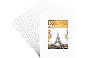 Golden State Art, 8x10 White Picture Mats with White Core Bevel Cut for 5x7 Pictures (Pack of 10 Mats)