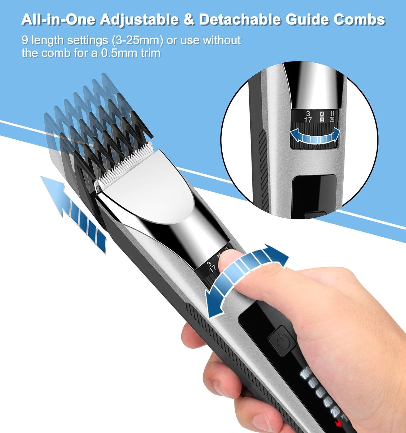 Paubea Electric Cordless Hair Clippers - All-in-One Adjustable Guide Combs at Home Haircut Machine Hair Cutting Tools Hair Trimmer Grooming Kit for Men: Beauty