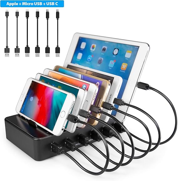 TechDot Station de Charge USB Chargeur Multiple 6 Ports Station