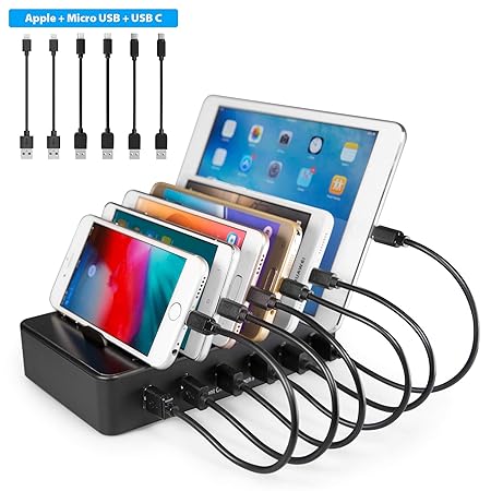 TechDot Handy USB Ladestation Ladestation Mehrere Geräte 6 Port USB Multi Ladestation für Handys Smartphones Tablets (mit 6 K
