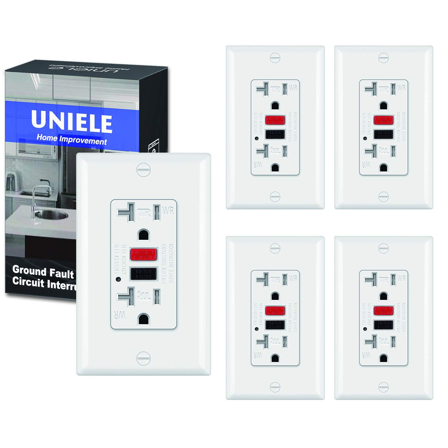 (10 Pack) UNIELE GFCI Receptacle Outlet, 20A/125V, Weather-Resistant (WR) & Tamper-Resistant(TR) Ground Fault Circuit Interrupter Outlets, Wallplate Included, White: Industrial & Scientific