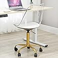 HOMEFUN Clear Desk Chair with Cushion, Armless Acrylic Rolling Chairs with Golden Feet Swivel Height Adjustable Ghost Molded Plastic and Wheels