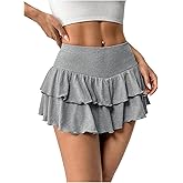 Verdusa Women's Layered Ruffle Skirts Lettuce Trim High Waisted A Line Y2K Mini Skirt Shorts