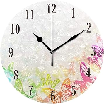 NL Reloj de Pared Color Redondo Mariposas Reloj de Pared Accionado por