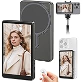 Boomluck Magnetic Selfie Screen,Selfie Monitor Screen iPhone with Bluetooth Remote,Wireless Mirroring for Back Camera TikTok Live No Delay Grey,Compatible with iPhone & Android