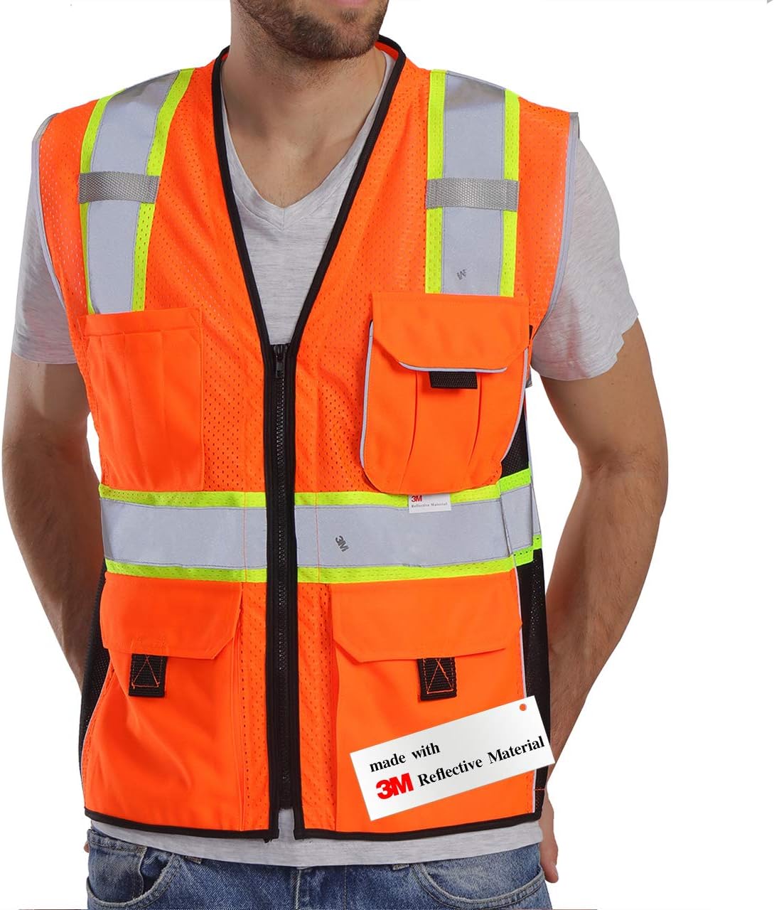 Dib Safety Vest Reflective Orange Mesh, High Visibility Vest with