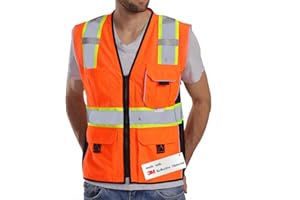 Dib Safety Vest Reflective Orange Mesh, High Visibility Vest with Pockets and Zipper, Heavy Duty Vest Made with 3M Reflective Tape L