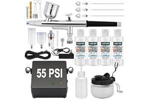 X ARTY HUB Airbrush Kit with Air Compressor, 55 PSI High-Pressure Non-Clogging Air Brush Gun with 0.2/0.3/0.5mm Nozzles & Cle